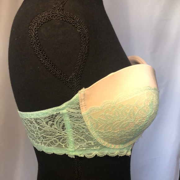 BLACK FUCHSIA by Secret Lace mint green & cream strapless bra. Size 36 D. - Picture 8 of 9